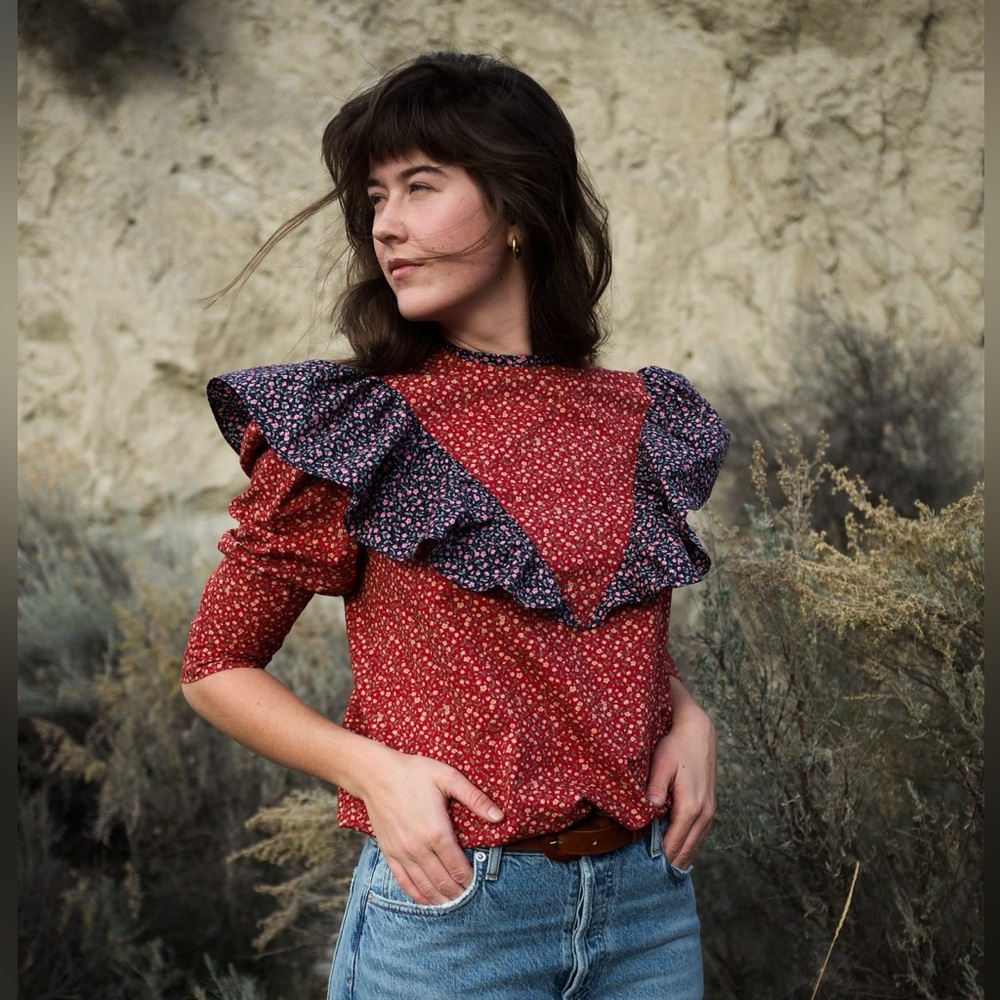 Eliza Faulkner Joni Top - Floral Red and Blue Ruffle Top